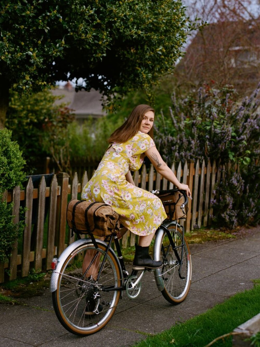 Field Day Floral Dress — Yellow/Pink/White — Rayon S/XS — V-Neck, Cutout Back